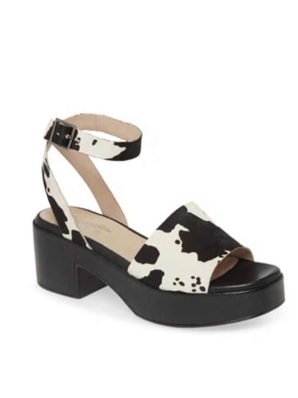 Seychelles Cow Print Leather Platform Heels Black White Size 9.5